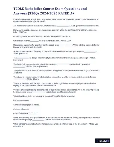 2024-2025 TCOLE Basic Jailer Course Practice Exam with Answers (1401 Solved Questions) - Page 3 preview image
