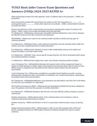 2024-2025 TCOLE Basic Jailer Course Practice Exam with Answers (1401 Solved Questions) - Page 6 preview image