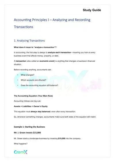 Accounting Principles I – Analyzing and Recording Transactions - Page 1 preview image