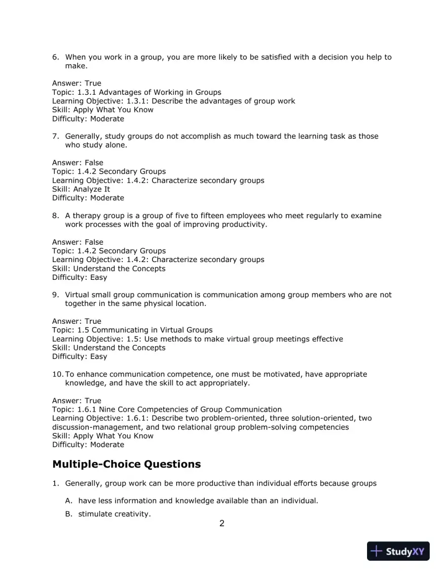 Communicating in Small Groups: Principles and Practices, 12th Edition Test Bank, page 13