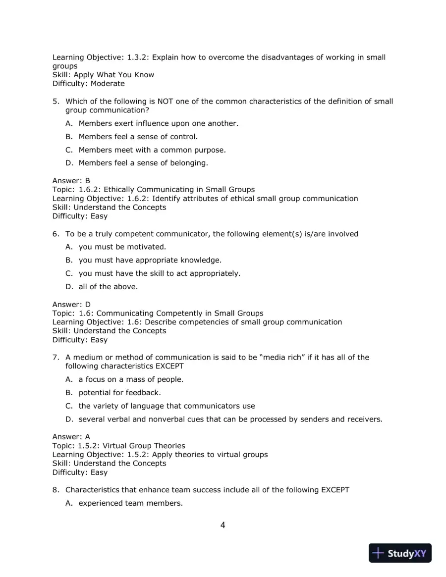Communicating in Small Groups: Principles and Practices, 12th Edition Test Bank, page 15