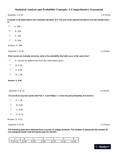 Statistical Analysis and Probability Concepts: A Comprehensive Assessment - Page 1 preview image
