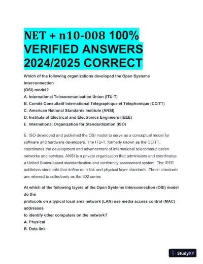 2024-2025 NET + n10-008 Practice Exam with Answers (202 Solved Questions) - Page 1 preview image