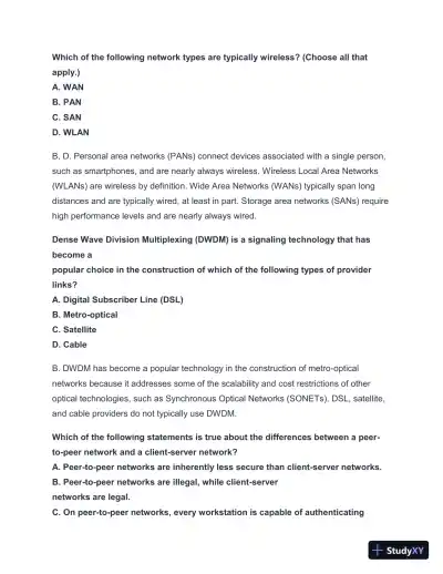 2024-2025 NET + n10-008 Practice Exam with Answers (202 Solved Questions) - Page 25 preview image