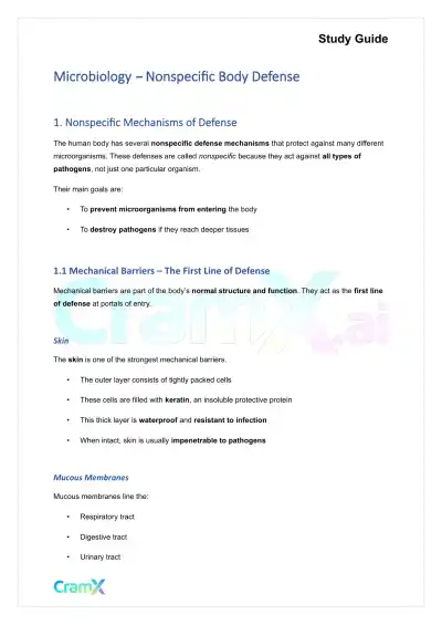 Microbiology - Nonspecific Body Defense - Page 1 preview image