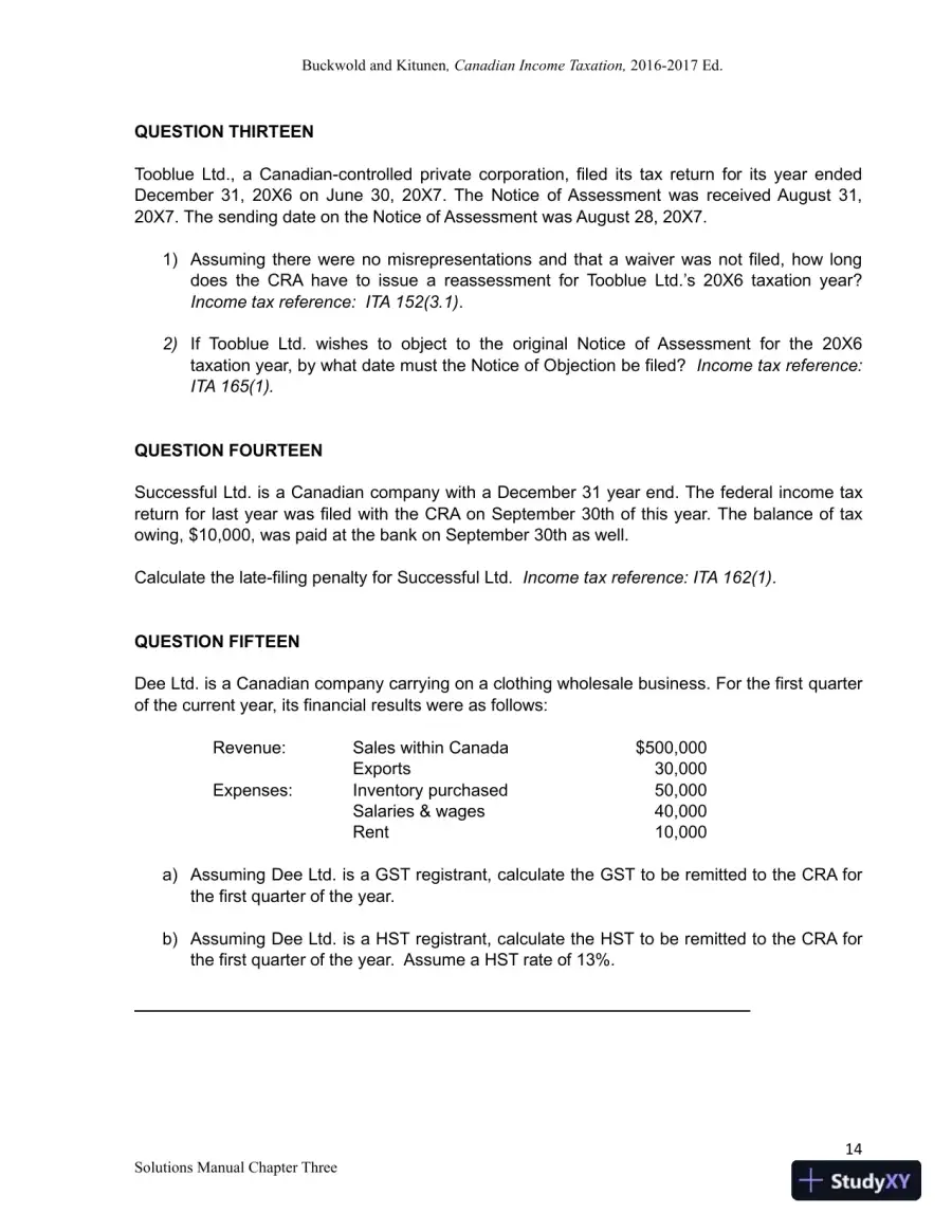 Canadian Income Taxation 2016/2017 Edition Solution Manual, page 20