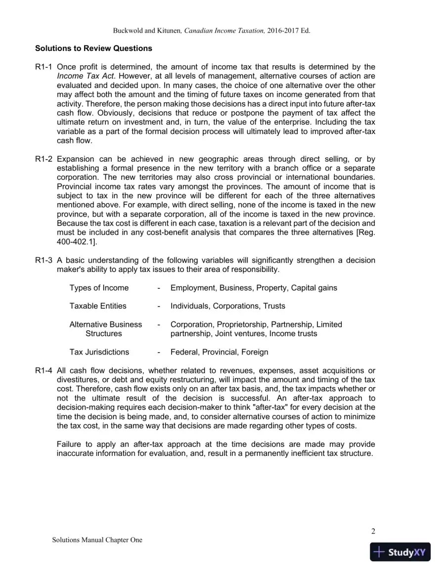 Canadian Income Taxation 2016/2017 Edition Solution Manual, page 3