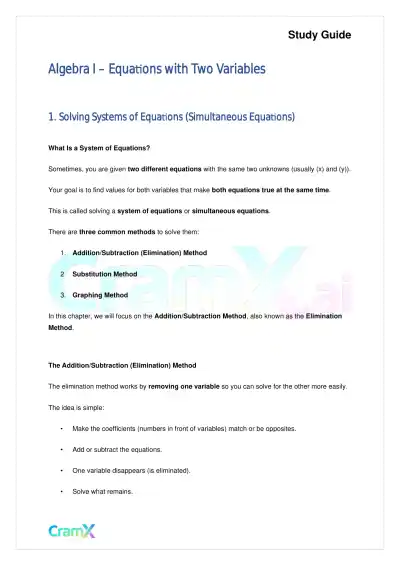 Algebra I – Equations with Two Variables - Page 1 preview image