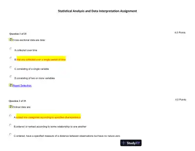 Statistical Analysis and Data Interpretation Assignment - Page 1 preview image