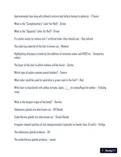 State Board Florida Cosmetology Practice Exam With Answers (209 Solved Questions) - Page 3 preview image