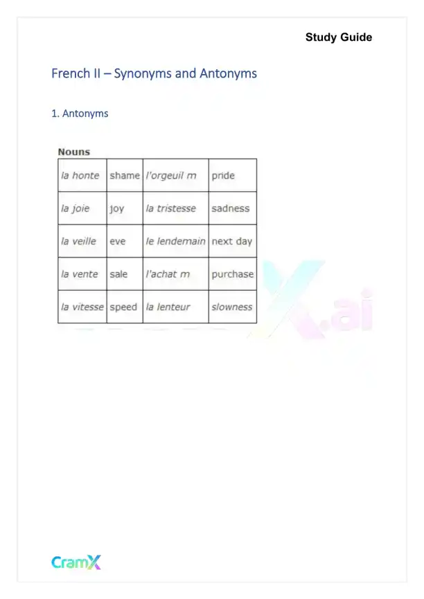 French II – Synonyms and Antonyms - Page 1 preview image