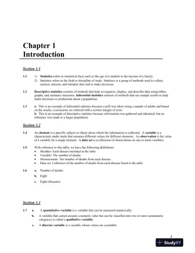 Solution Manual for Introductory Statistics, 9th Edition - Page 1 preview image