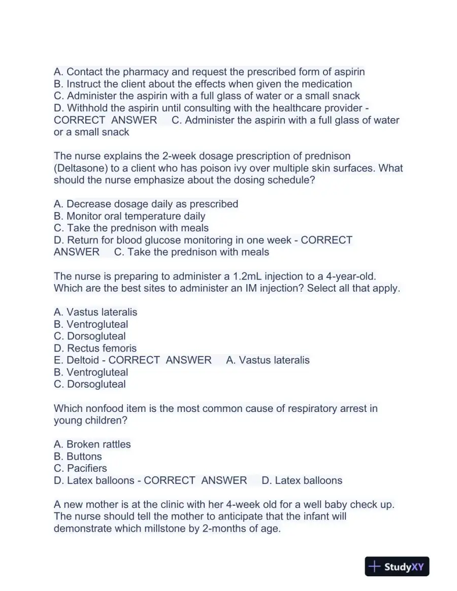 HESI PN Pediatrics Practice Exam With Answers (225 Solved Questions), page 11
