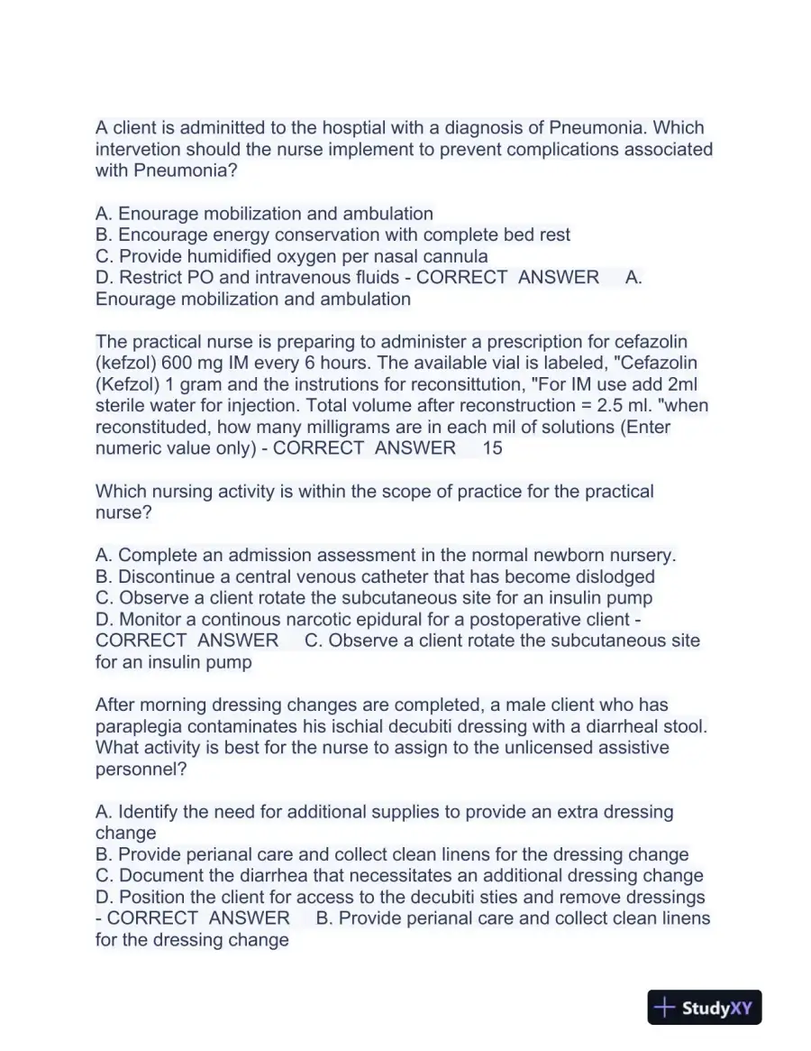 HESI PN Pediatrics Practice Exam With Answers (225 Solved Questions), page 5