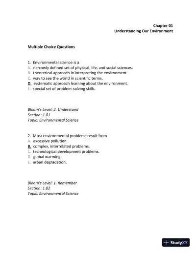 Principles of Environmental Science: Inquiry and Applications, 6th Edition Test Bank - Page 1 preview image