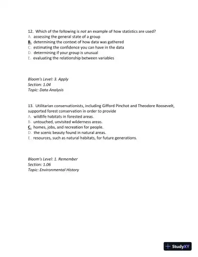 Principles of Environmental Science: Inquiry and Applications, 6th Edition Test Bank - Page 9 preview image