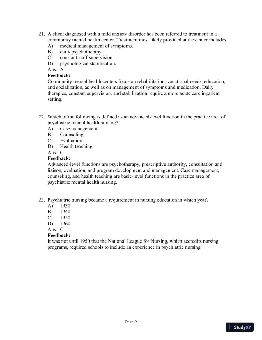 Test Bank for Psychiatric-Mental Health Nursing, 8th Edition (Chapters 1-24), page 10