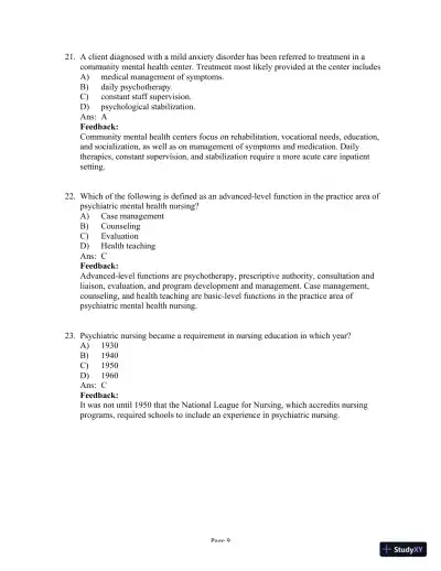 Test Bank for Psychiatric-Mental Health Nursing, 8th Edition (Chapters 1-24) - Page 10 preview image