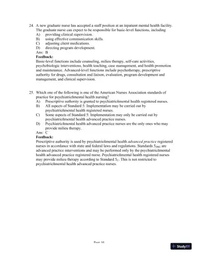 Test Bank for Psychiatric-Mental Health Nursing, 8th Edition (Chapters 1-24) - Page 11 preview image