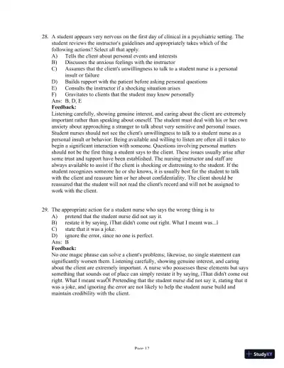 Test Bank for Psychiatric-Mental Health Nursing, 8th Edition (Chapters 1-24) - Page 13 preview image