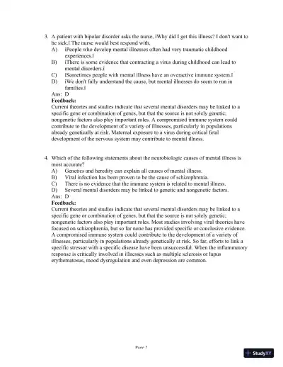 Test Bank for Psychiatric-Mental Health Nursing, 8th Edition (Chapters 1-24) - Page 15 preview image