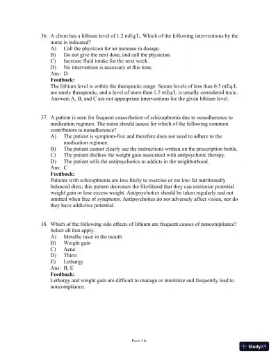 Test Bank for Psychiatric-Mental Health Nursing, 8th Edition (Chapters 1-24) - Page 29 preview image