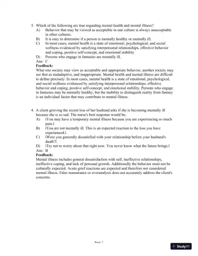 Test Bank for Psychiatric-Mental Health Nursing, 8th Edition (Chapters 1-24) - Page 3 preview image