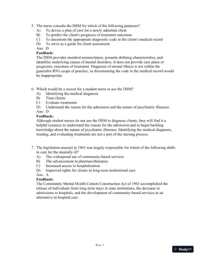 Test Bank for Psychiatric-Mental Health Nursing, 8th Edition (Chapters 1-24) - Page 4 preview image