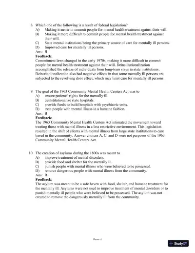 Test Bank for Psychiatric-Mental Health Nursing, 8th Edition (Chapters 1-24) - Page 5 preview image