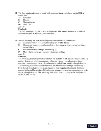 Test Bank for Psychiatric-Mental Health Nursing, 8th Edition (Chapters 1-24) - Page 7 preview image