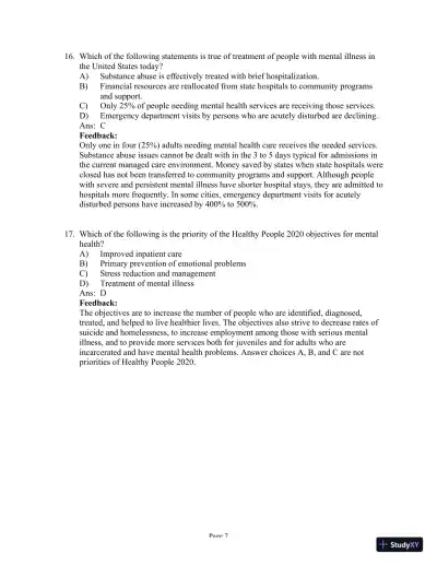 Test Bank for Psychiatric-Mental Health Nursing, 8th Edition (Chapters 1-24) - Page 8 preview image