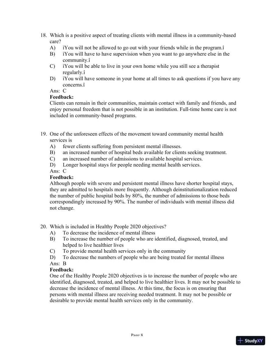 Test Bank for Psychiatric-Mental Health Nursing, 8th Edition (Chapters 1-24), page 9