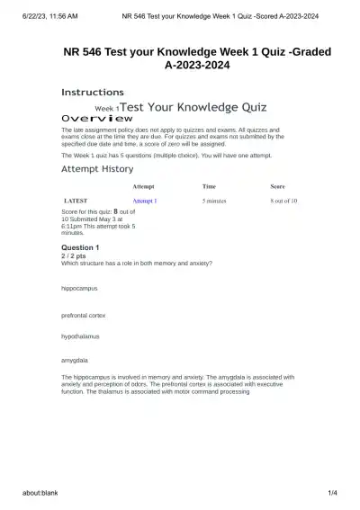 2023-2024 NR546 Nursing Practice Exam With Answers (5 Solved Questions) - Page 1 preview image