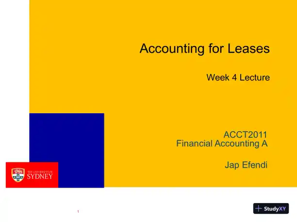 Accounting For Leases - ACCT2011 Financial Accounting - Page 1 preview image
