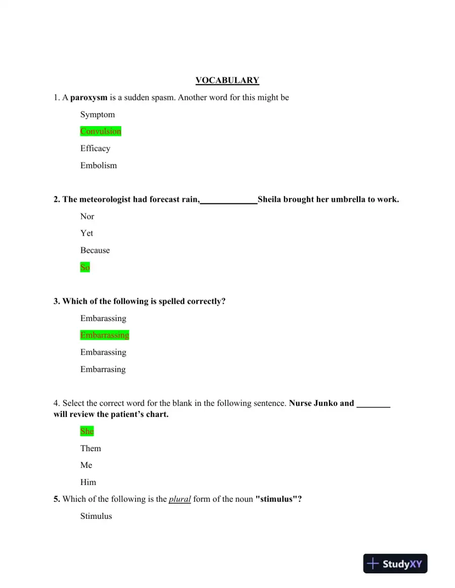 2022 HESI Vocabulary A2 Exam With Answers (50 Solved Questions), page 3