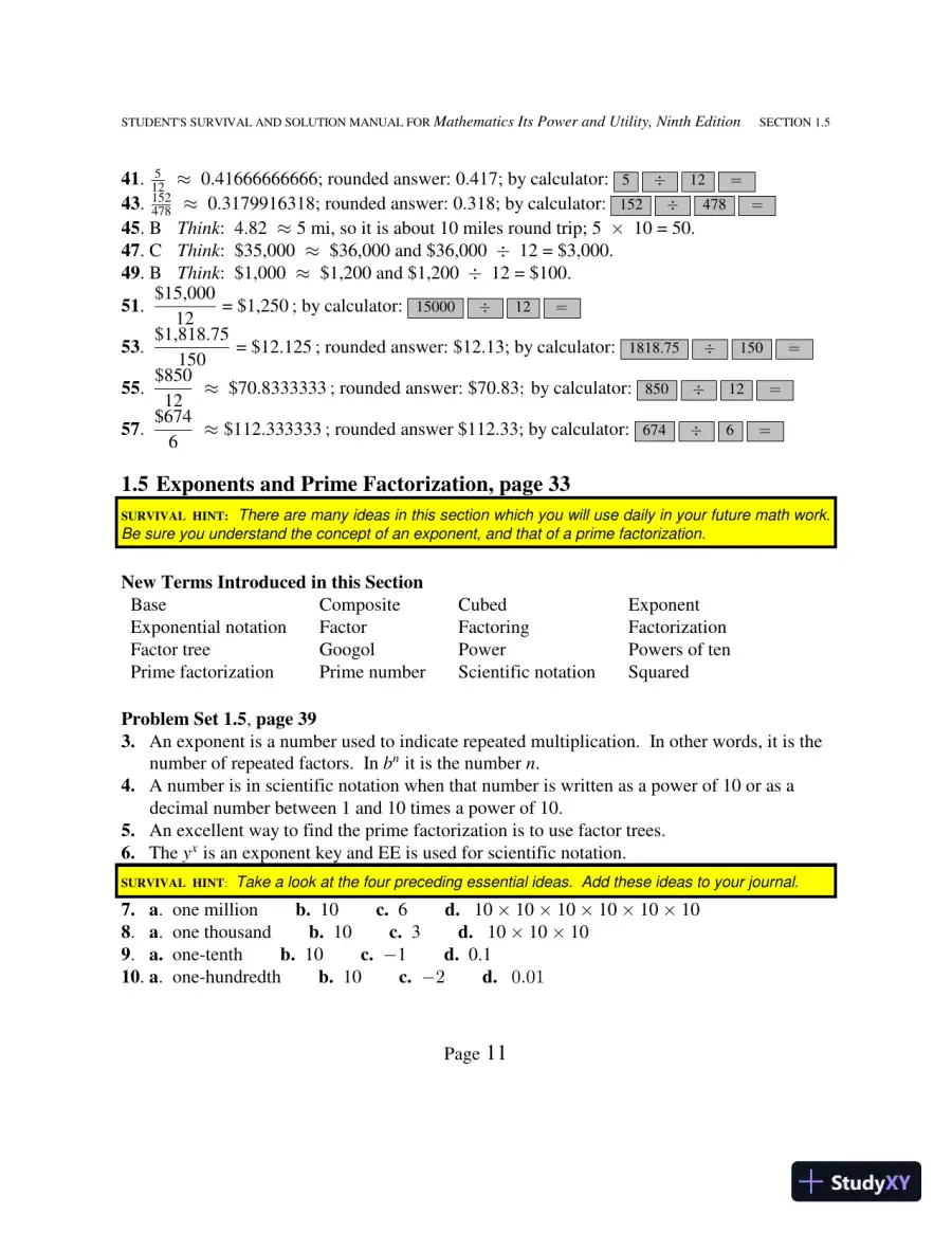 Solution Manual for Mathematics: Its Power and Utility, 10th Edition, page 16
