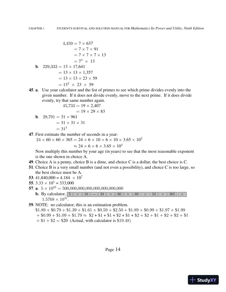 Solution Manual for Mathematics: Its Power and Utility, 10th Edition, page 19