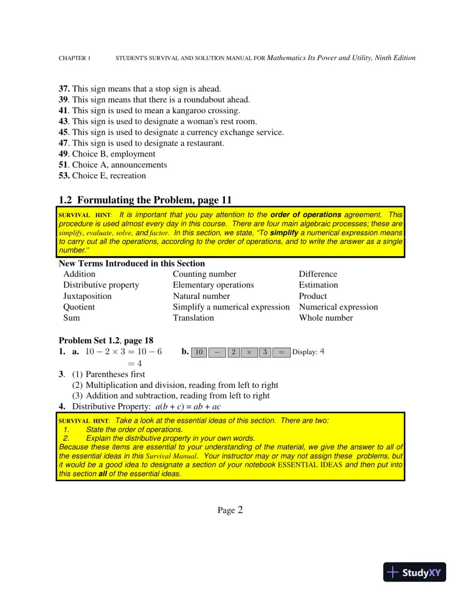 Solution Manual for Mathematics: Its Power and Utility, 10th Edition, page 7