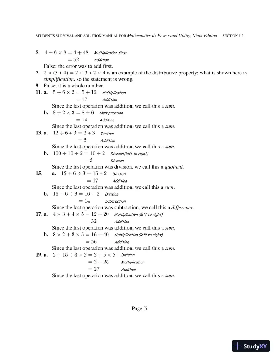Solution Manual for Mathematics: Its Power and Utility, 10th Edition, page 8