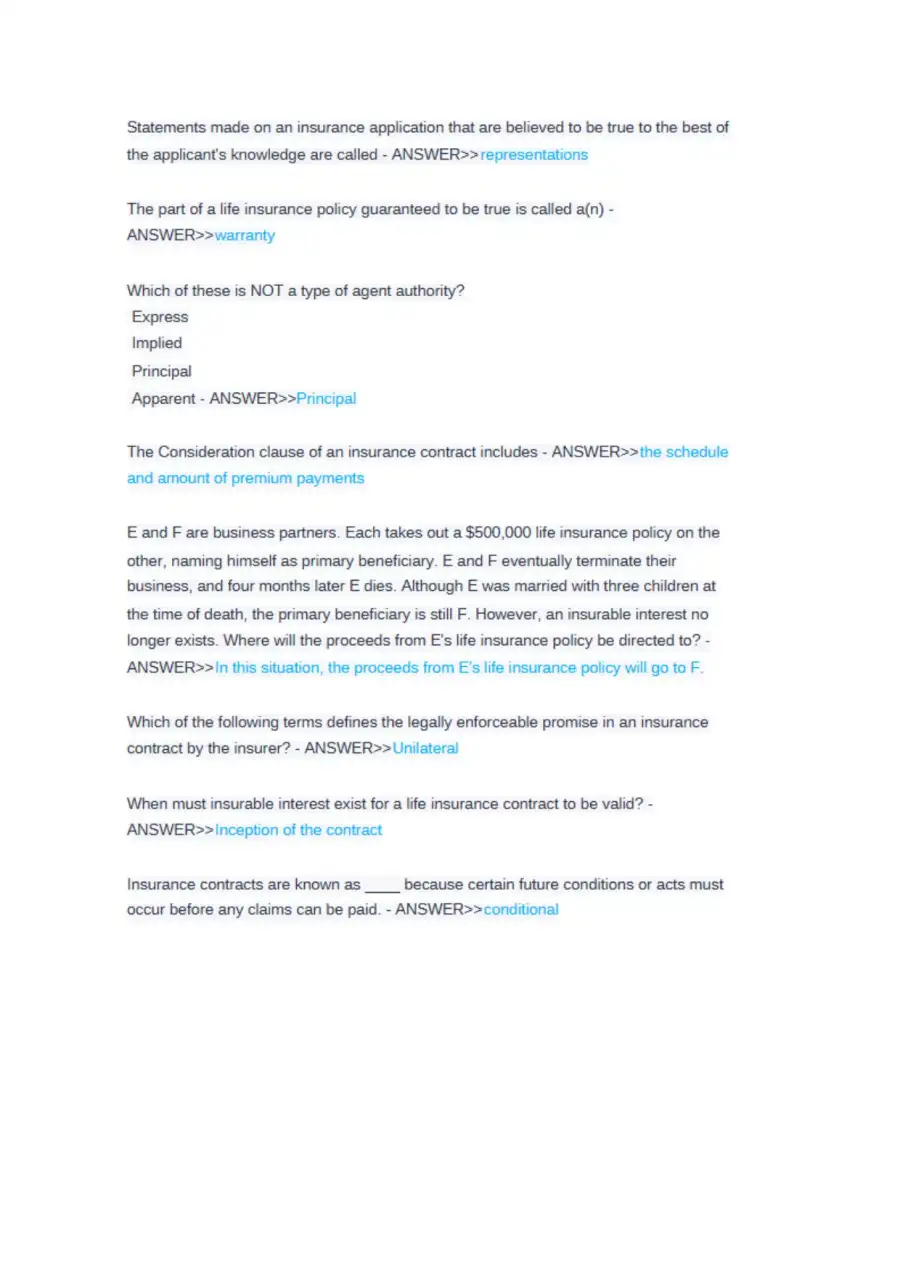 Texas Life and Health Insurance Exam 150 Questions, page 2