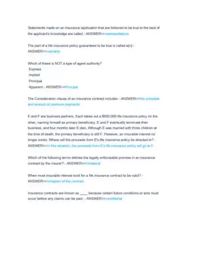 Texas Life and Health Insurance Exam 150 Questions - Page 2 preview image