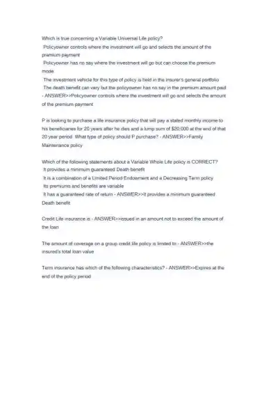 Texas Life and Health Insurance Exam 150 Questions - Page 5 preview image