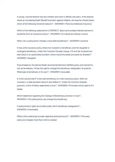 Texas Life and Health Insurance Exam 150 Questions - Page 9 preview image