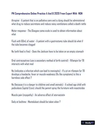 2020 PN Comp Comprehensive Practice Exam With Answers (158 Solved Questions) - Page 1 preview image