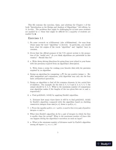 Solution Manual For Introduction To The Design And Analysis Of Algorithms, 3rd Edition - Page 1 preview image