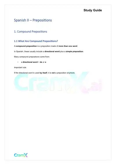 Spanish II - Prepositions - Page 1 preview image
