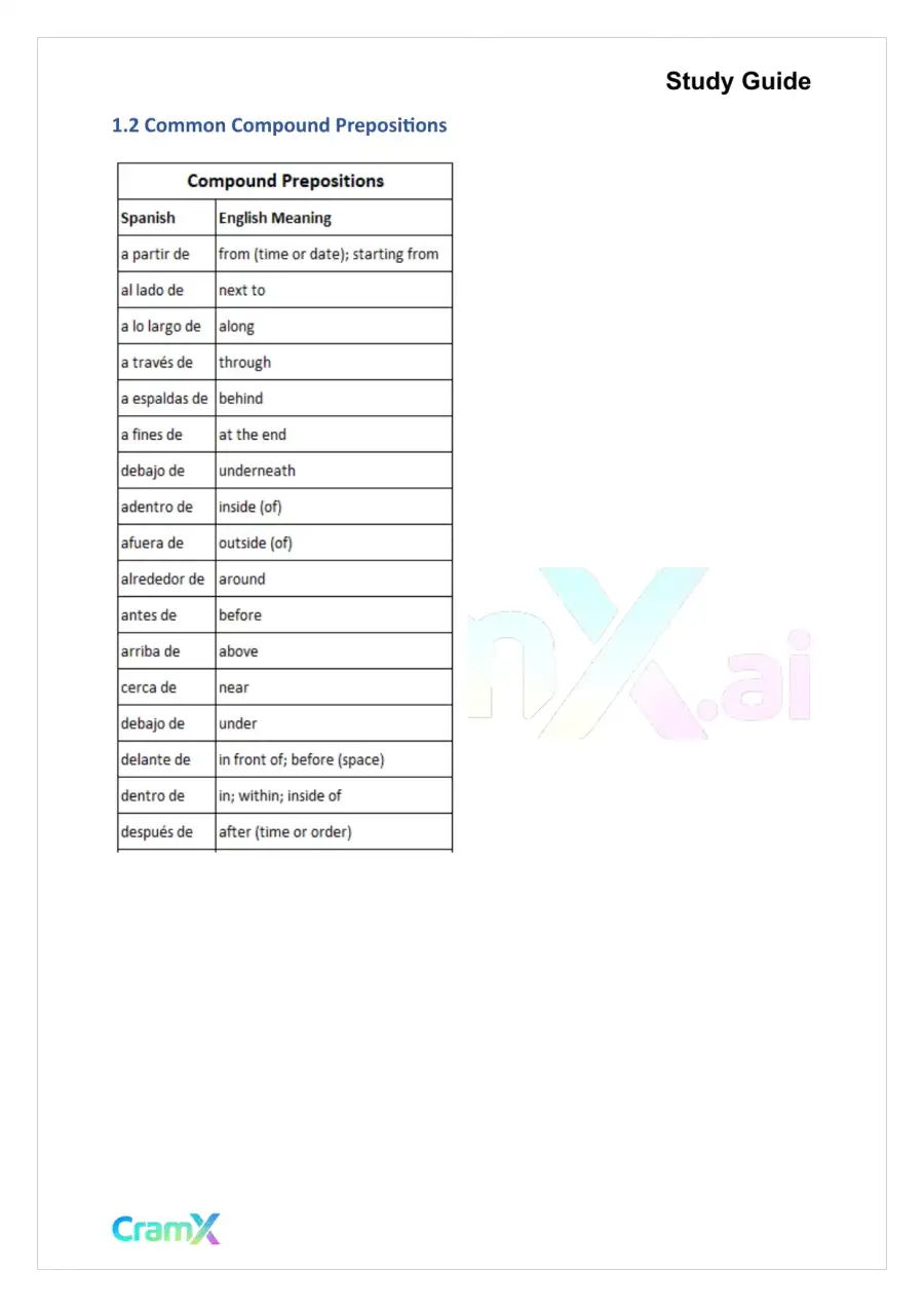 Spanish II - Prepositions, page 2