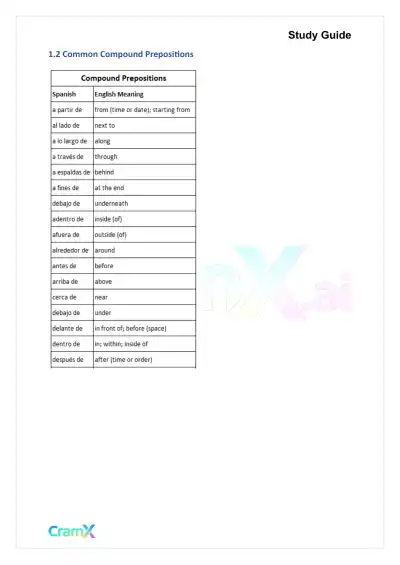 Spanish II - Prepositions - Page 2 preview image