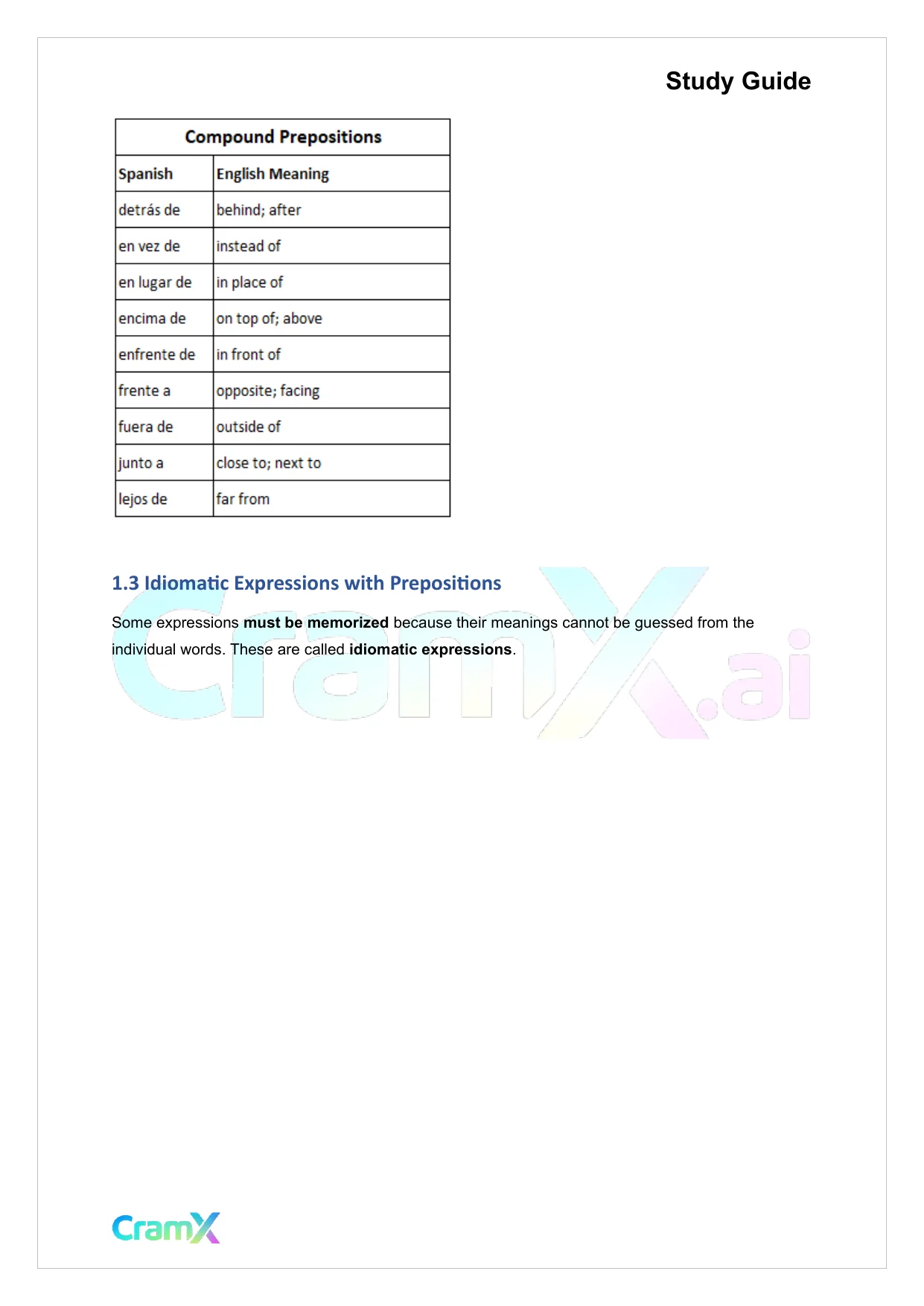 Spanish II - Prepositions - Page 3 preview image