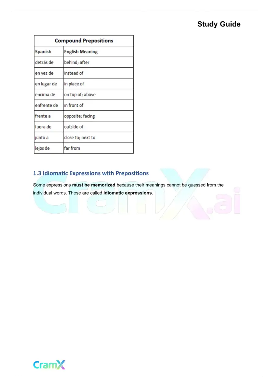 Spanish II - Prepositions, page 3